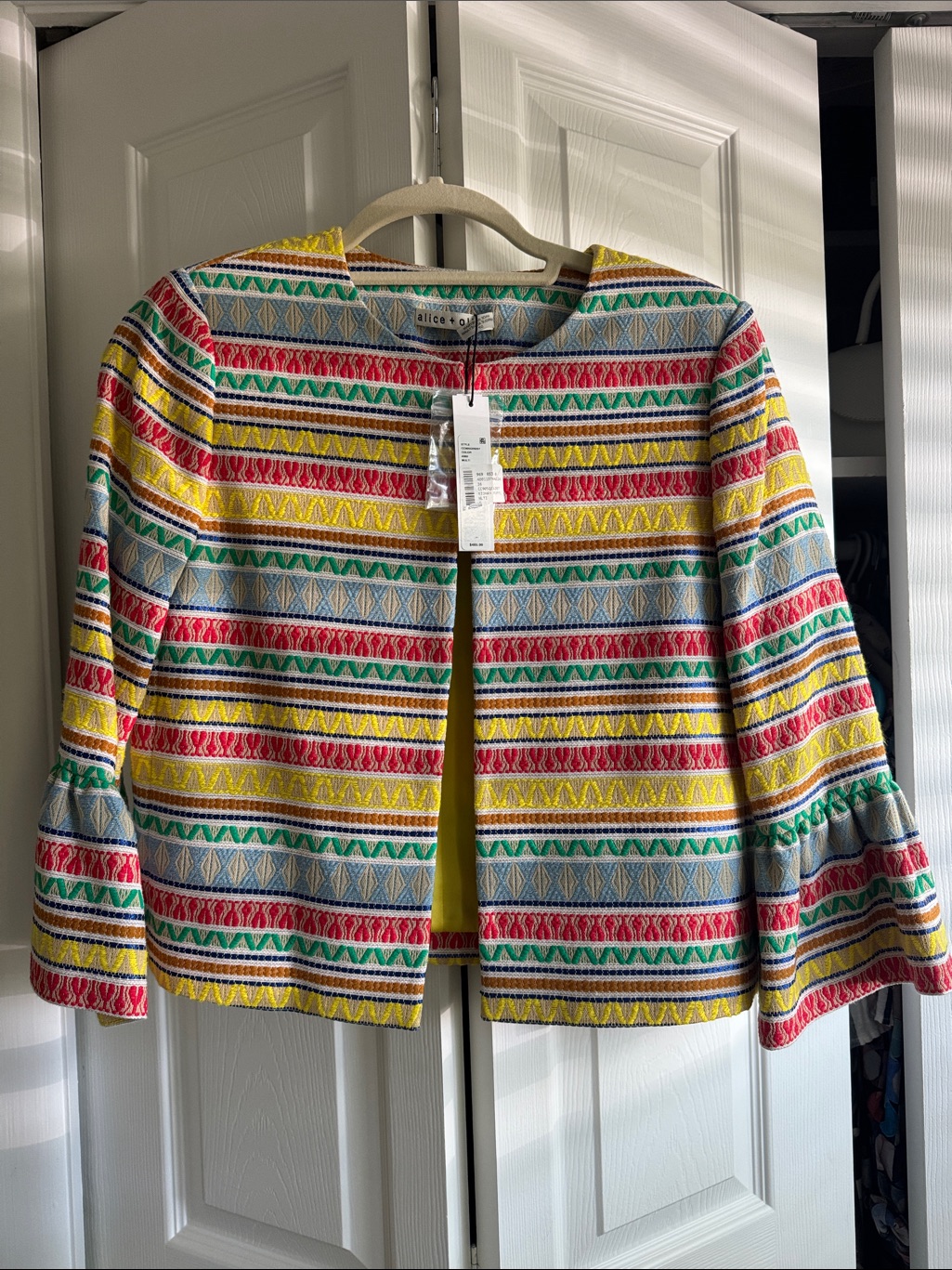 Alice + Olivia Yellow Multicolor Striped Open-Front Jacket
